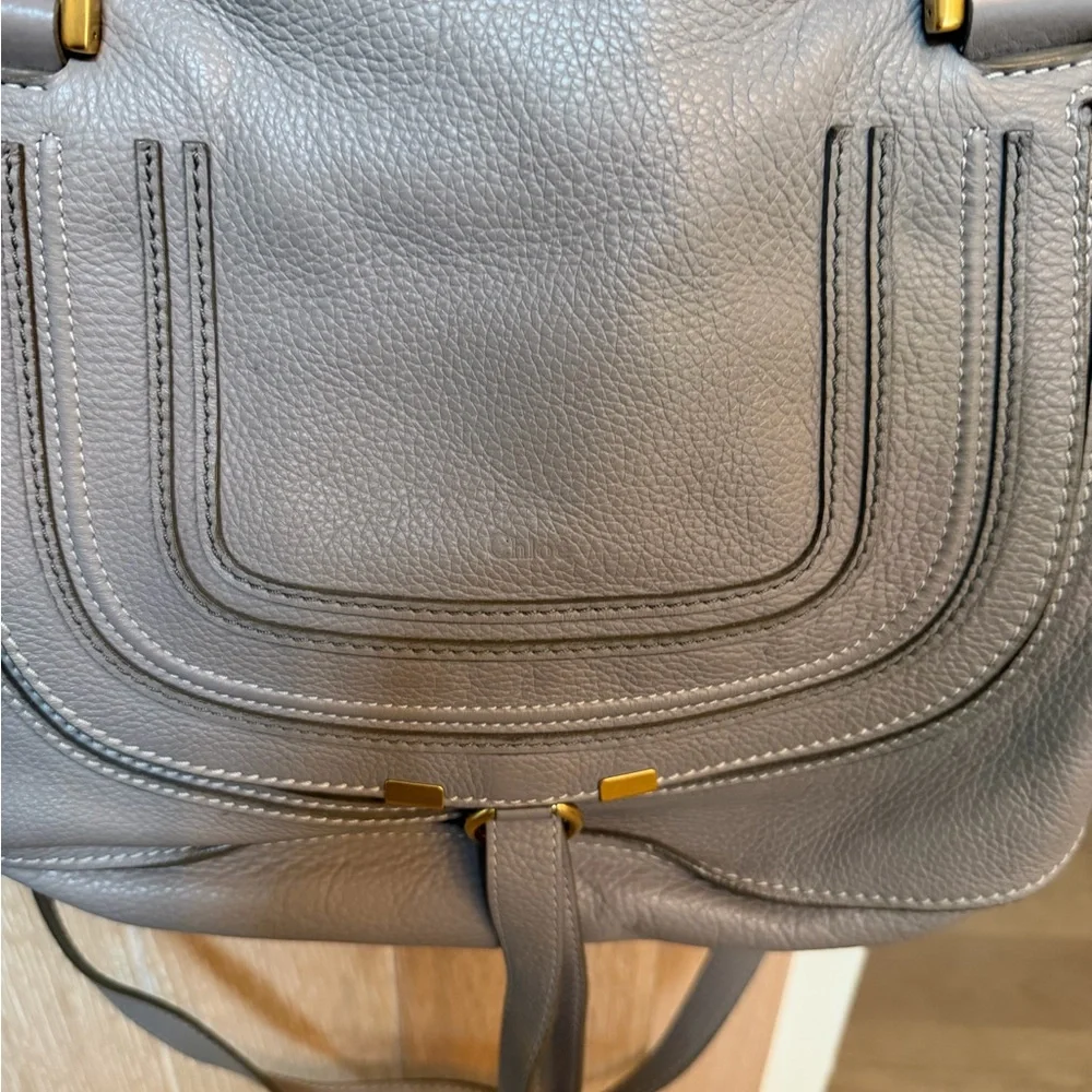 Chloe Grey-Taupe Leather Shoulder Bag with Gold Hardware
